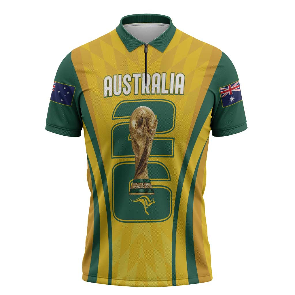 Australia Socceroos Custom Zipper Polo Shirt 2026 Forever Golden - Wonder Print Shop
