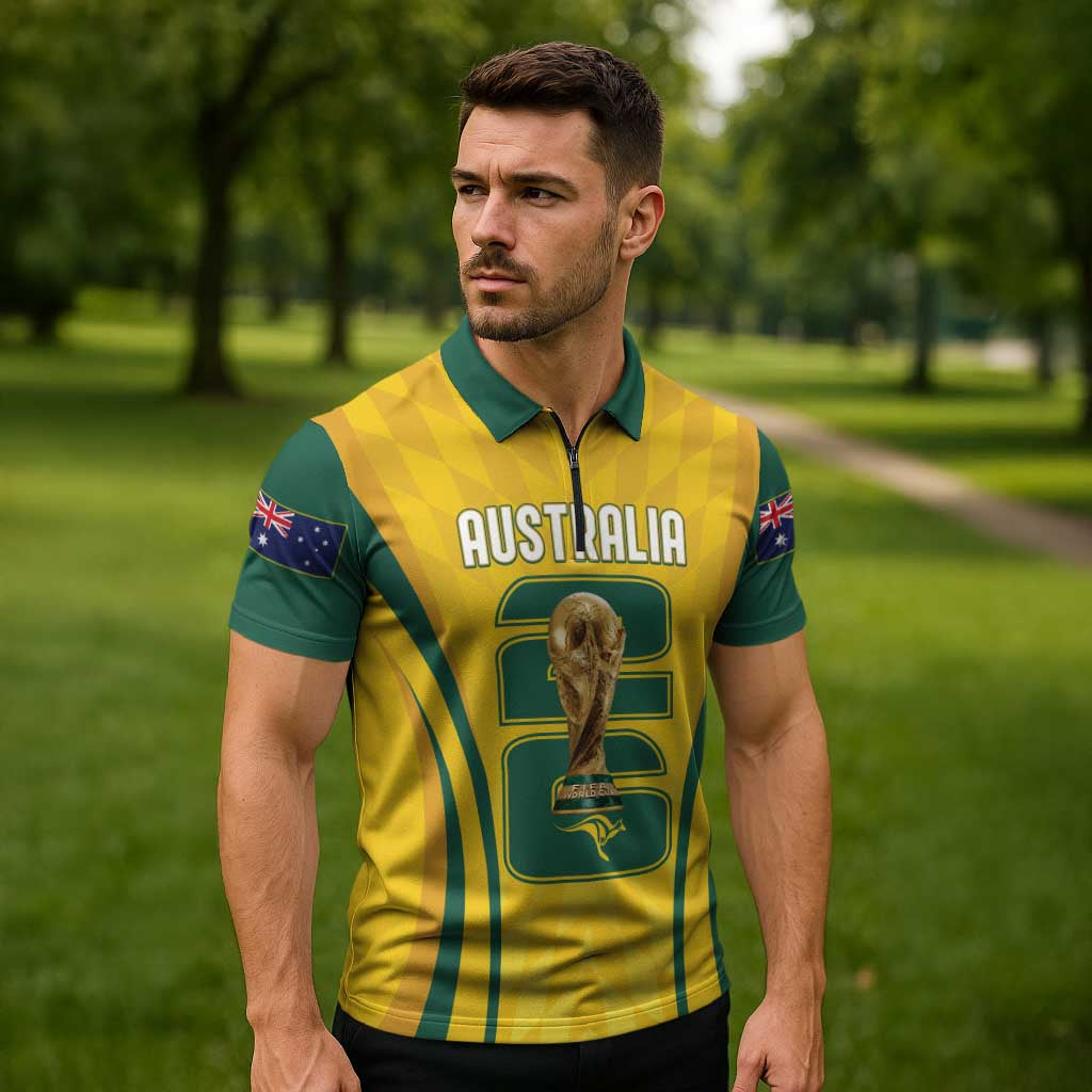 Australia Socceroos Custom Zipper Polo Shirt 2026 Forever Golden - Wonder Print Shop
