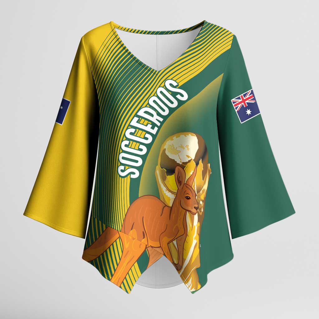 Australia Socceroos WC2026 Custom Kimono Sleeve Blouse Golden Champions - Wonder Print Shop