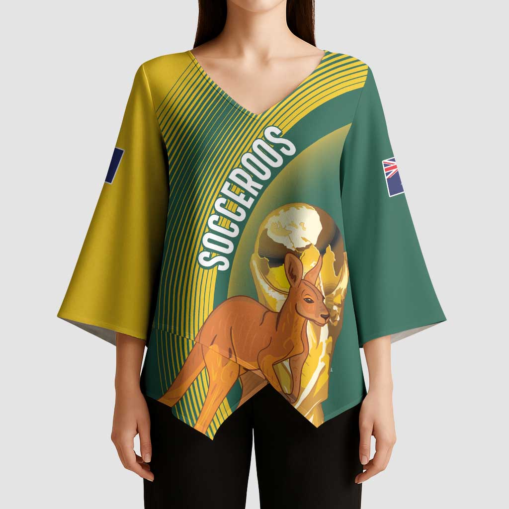 Australia Socceroos WC2026 Custom Kimono Sleeve Blouse Golden Champions - Wonder Print Shop
