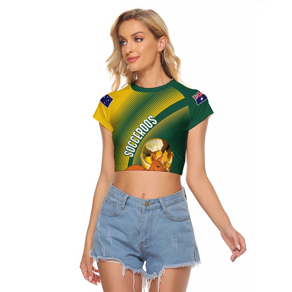 Australia Socceroos WC2026 Custom Raglan Cropped T Shirt Golden Champions - Wonder Print Shop