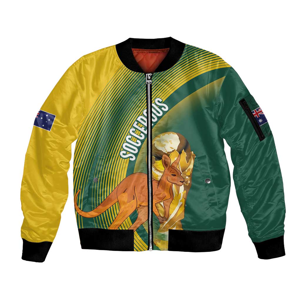 Australia Socceroos WC2026 Custom Sleeve Zip Bomber Jacket Golden Champions - Wonder Print Shop