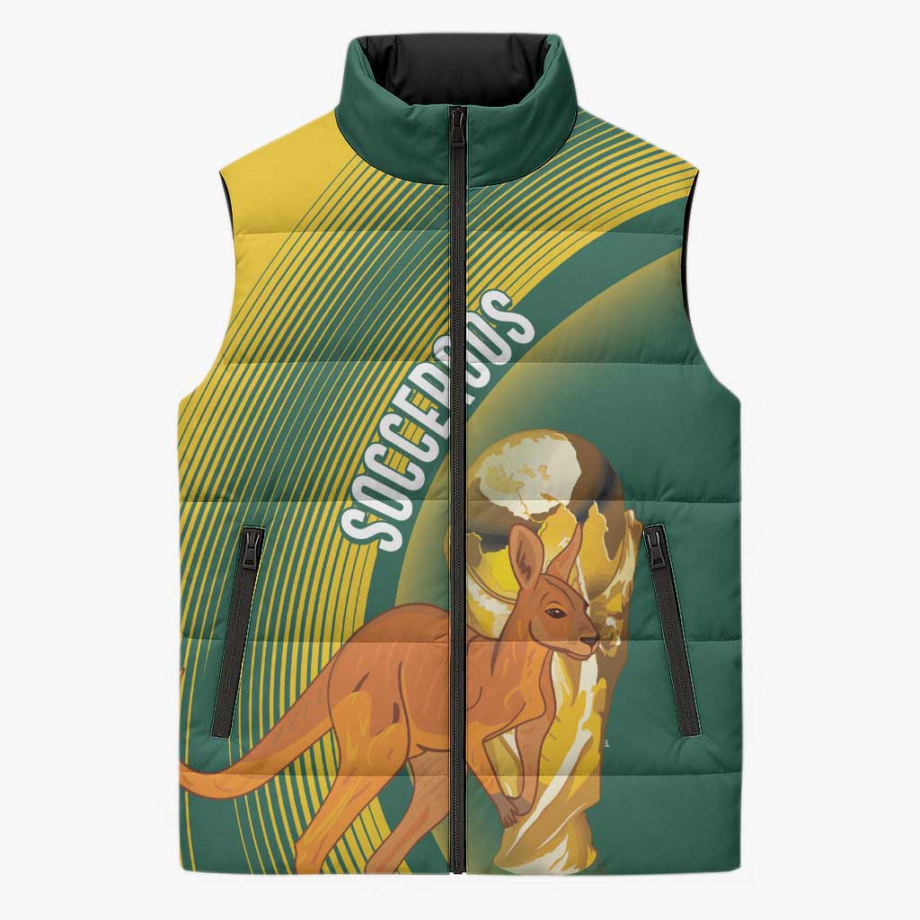 Australia Socceroos WC2026 Custom Sleeveless Puffer Jacket Golden Champions - Wonder Print Shop