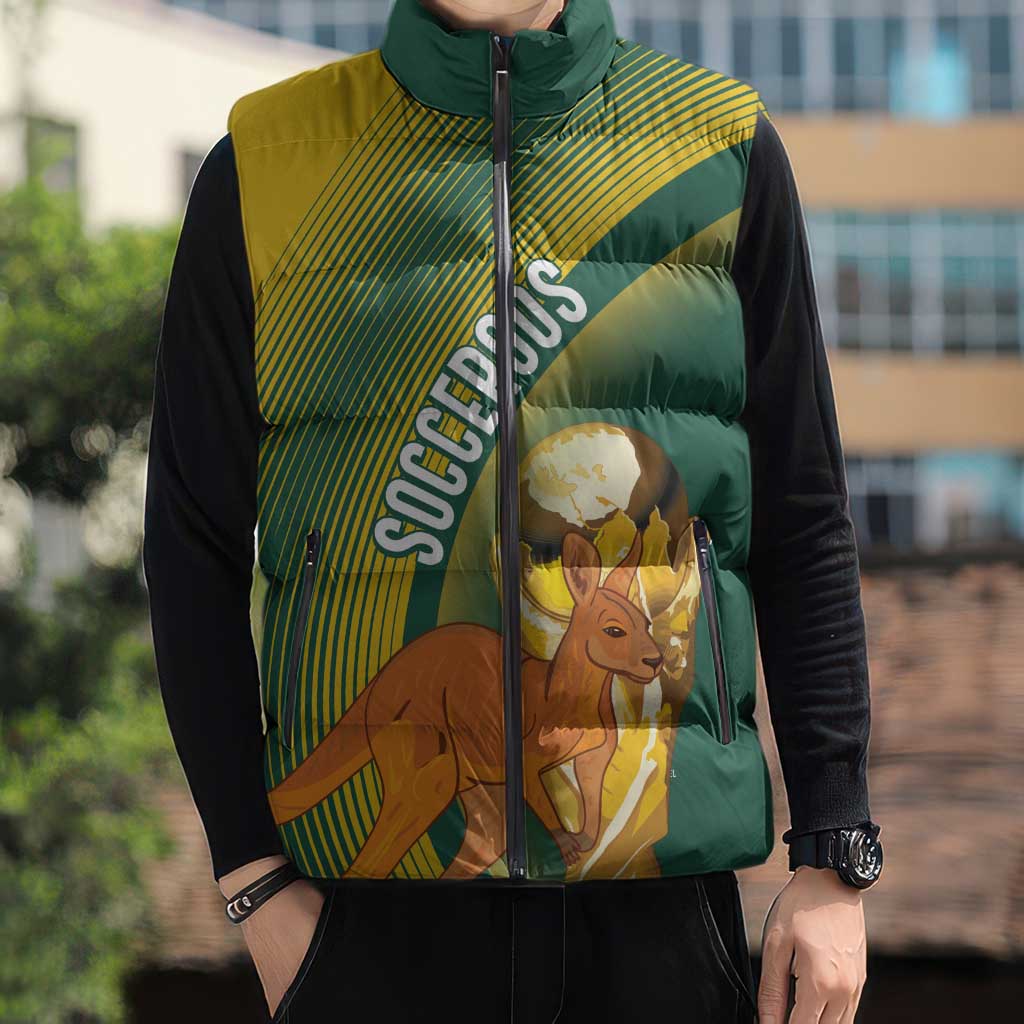 Australia Socceroos WC2026 Custom Sleeveless Puffer Jacket Golden Champions - Wonder Print Shop