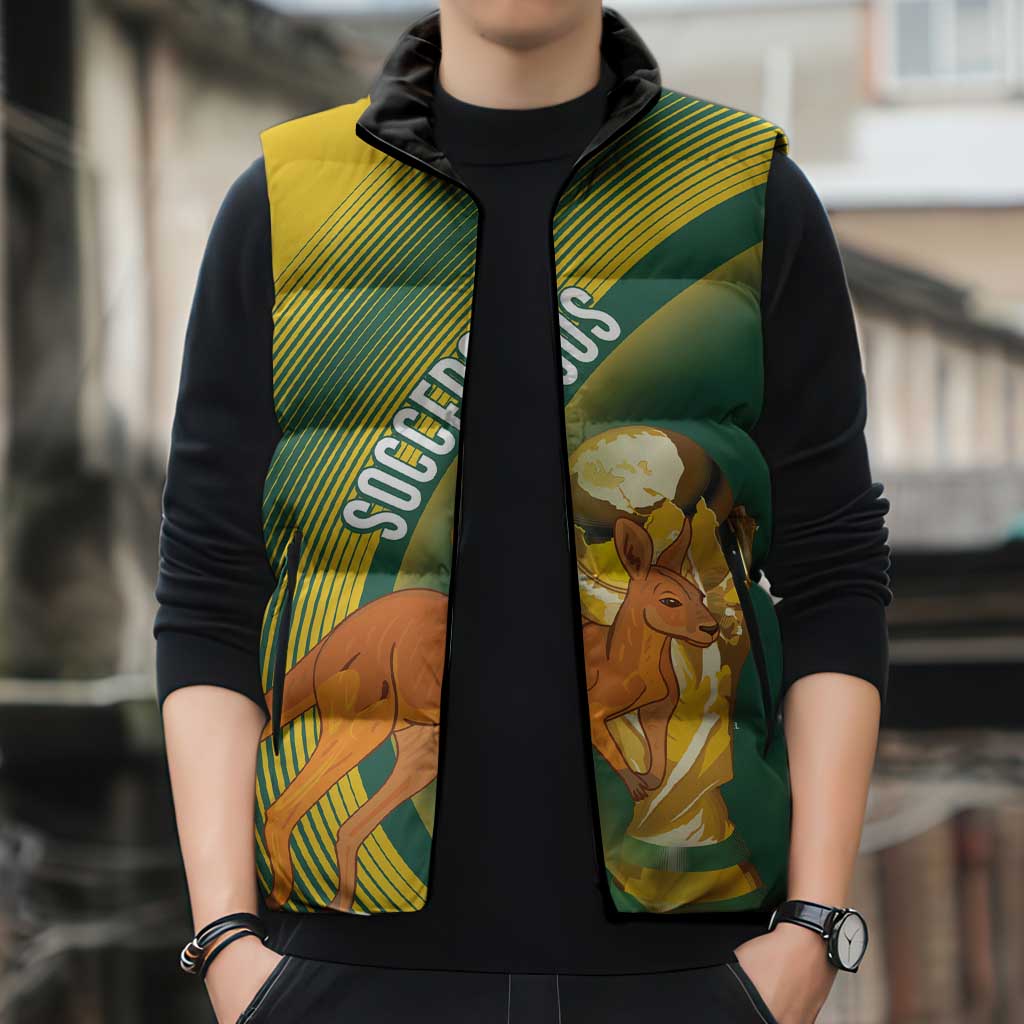 Australia Socceroos WC2026 Custom Sleeveless Puffer Jacket Golden Champions - Wonder Print Shop