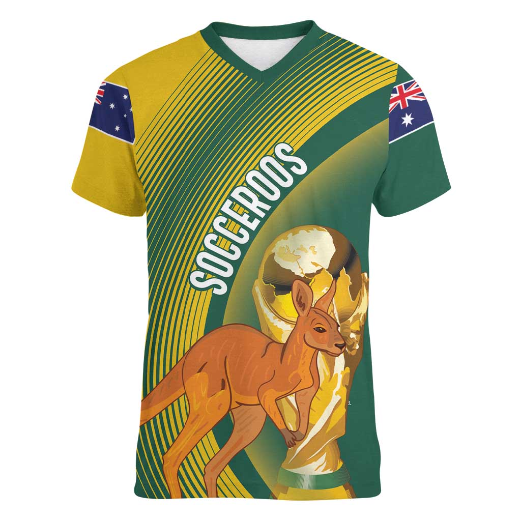 Australia Socceroos WC2026 Custom Women V-Neck T-Shirt Golden Champions - Wonder Print Shop