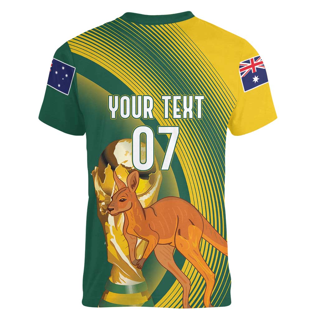 Australia Socceroos WC2026 Custom Women V-Neck T-Shirt Golden Champions - Wonder Print Shop