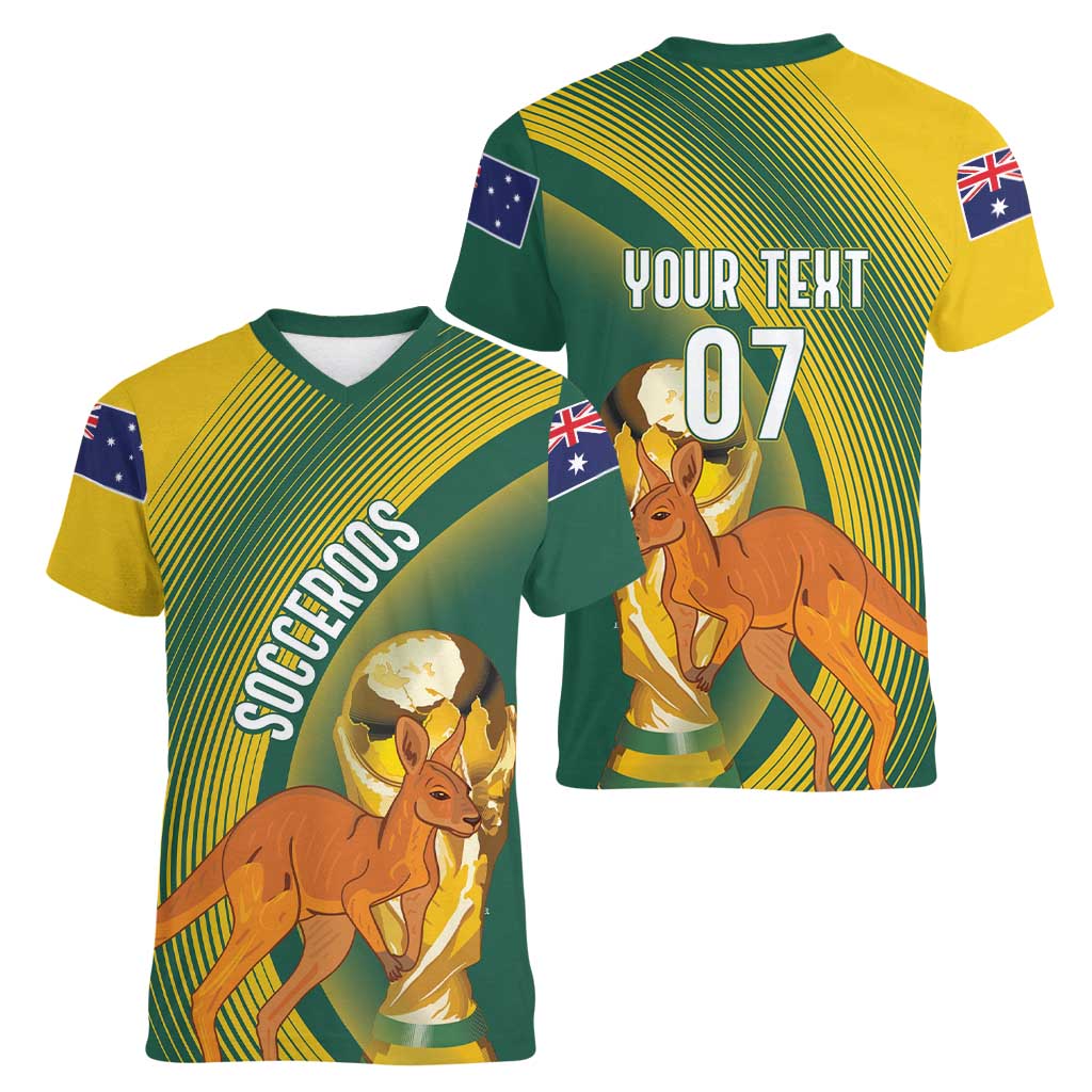 Australia Socceroos WC2026 Custom Women V-Neck T-Shirt Golden Champions - Wonder Print Shop