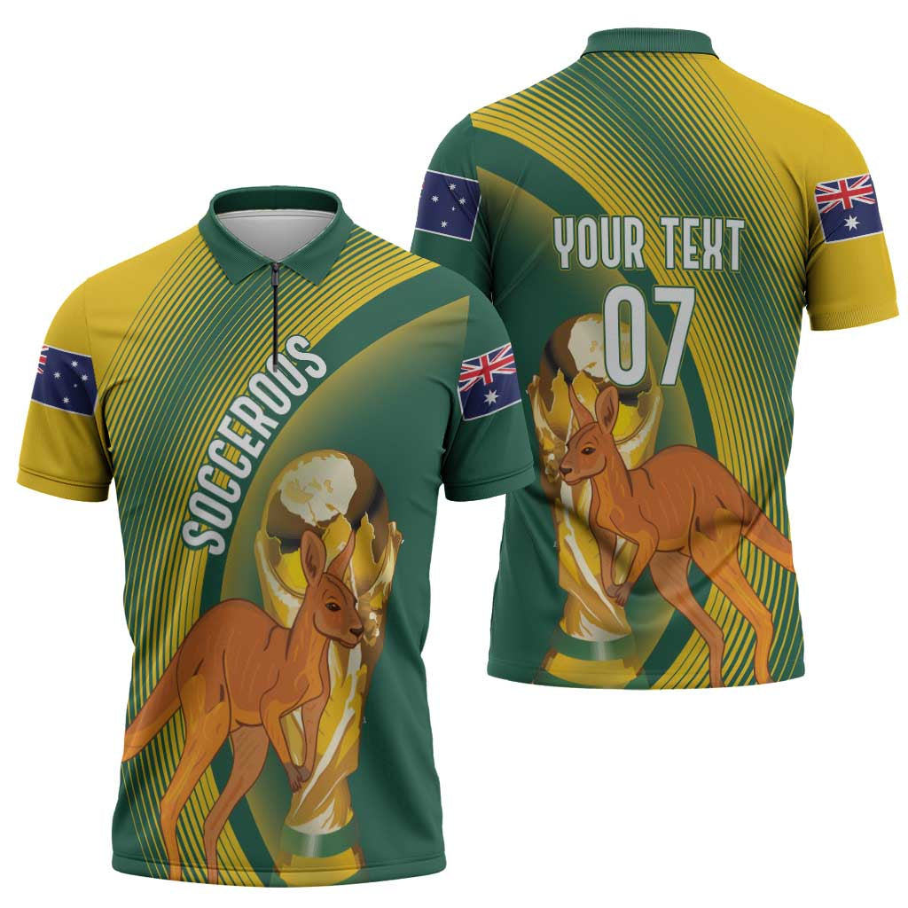 Australia Socceroos WC2026 Custom Zipper Polo Shirt Golden Champions - Wonder Print Shop