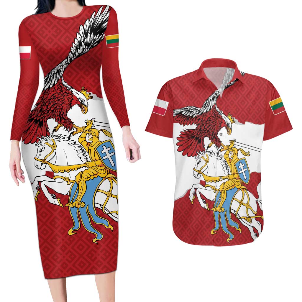 Poland-Lithuania Folk Patterns Couples Matching Long Sleeve Bodycon Dress and Hawaiian Shirt