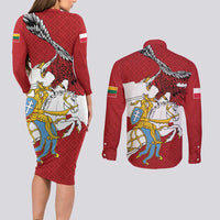Poland-Lithuania Folk Patterns Couples Matching Long Sleeve Bodycon Dress and Long Sleeve Button Shirt