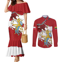 Poland-Lithuania Folk Patterns Couples Matching Mermaid Dress and Long Sleeve Button Shirt