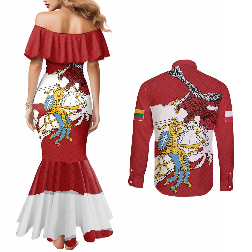 Poland-Lithuania Folk Patterns Couples Matching Mermaid Dress and Long Sleeve Button Shirt