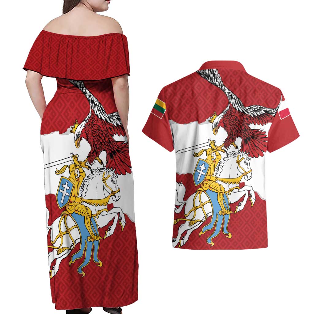 Poland-Lithuania Folk Patterns Couples Matching Off Shoulder Maxi Dress and Hawaiian Shirt