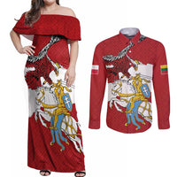 Poland-Lithuania Folk Patterns Couples Matching Off Shoulder Maxi Dress and Long Sleeve Button Shirt