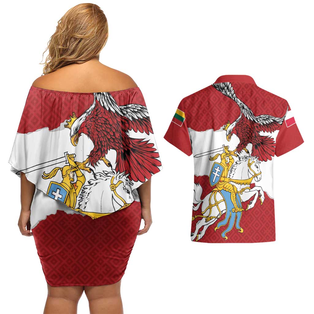 Poland-Lithuania Folk Patterns Couples Matching Off Shoulder Short Dress and Hawaiian Shirt