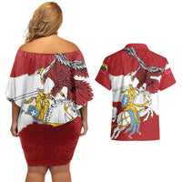 Poland-Lithuania Folk Patterns Couples Matching Off Shoulder Short Dress and Hawaiian Shirt
