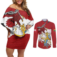 Poland-Lithuania Folk Patterns Couples Matching Off Shoulder Short Dress and Long Sleeve Button Shirt