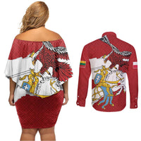 Poland-Lithuania Folk Patterns Couples Matching Off Shoulder Short Dress and Long Sleeve Button Shirt
