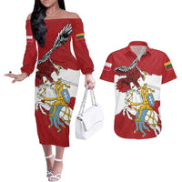 Poland-Lithuania Folk Patterns Couples Matching Off The Shoulder Long Sleeve Dress and Hawaiian Shirt