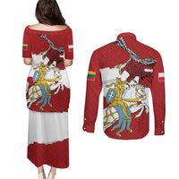 Poland-Lithuania Folk Patterns Couples Matching Puletasi and Long Sleeve Button Shirt