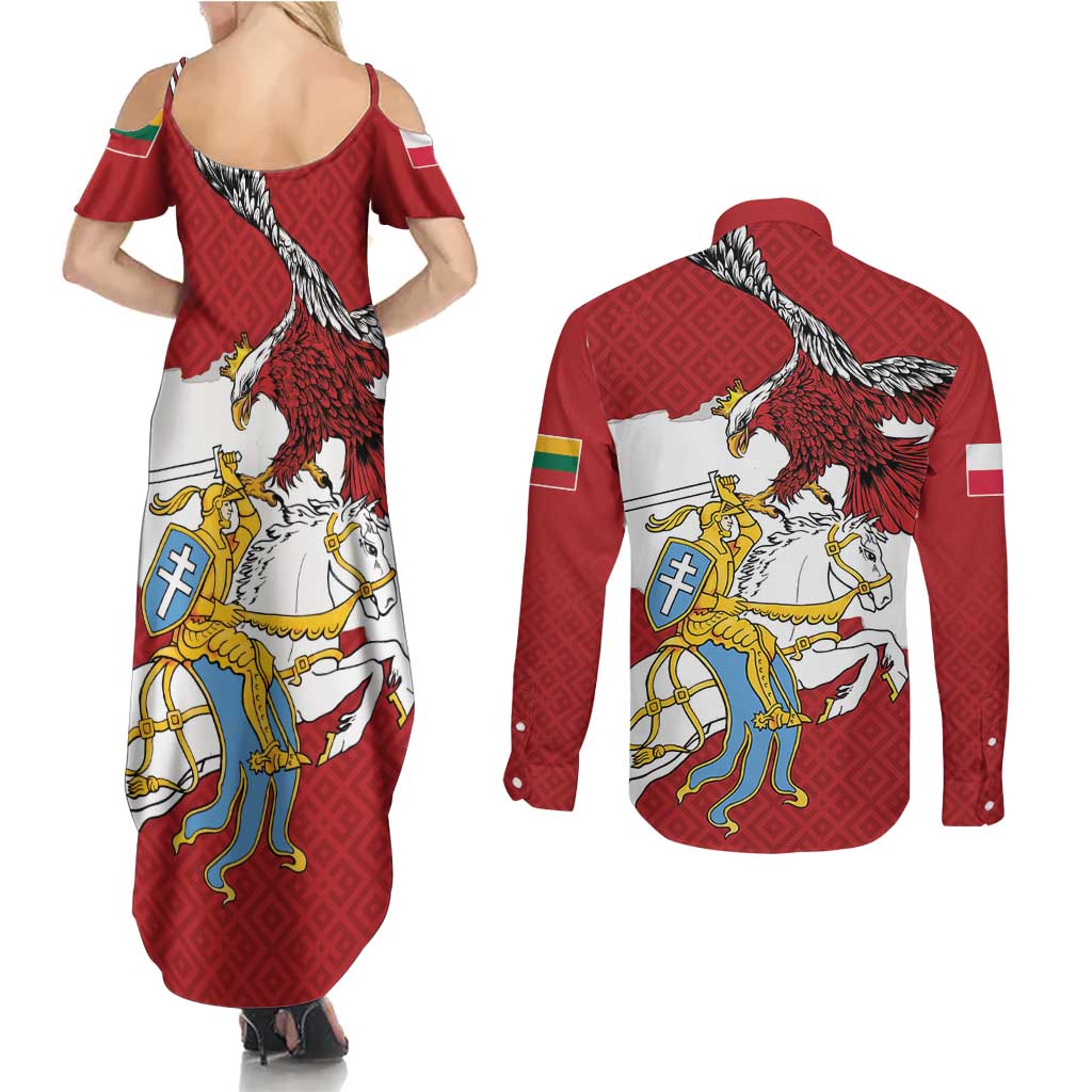 Poland-Lithuania Folk Patterns Couples Matching Summer Maxi Dress and Long Sleeve Button Shirt