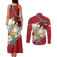Poland-Lithuania Folk Patterns Couples Matching Tank Maxi Dress and Long Sleeve Button Shirt
