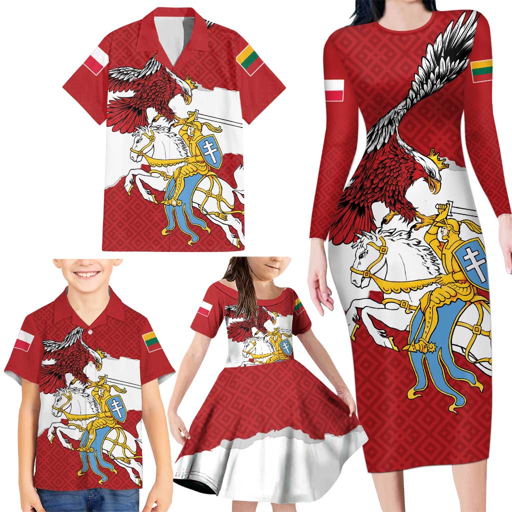 Poland-Lithuania Folk Patterns Family Matching Long Sleeve Bodycon Dress and Hawaiian Shirt