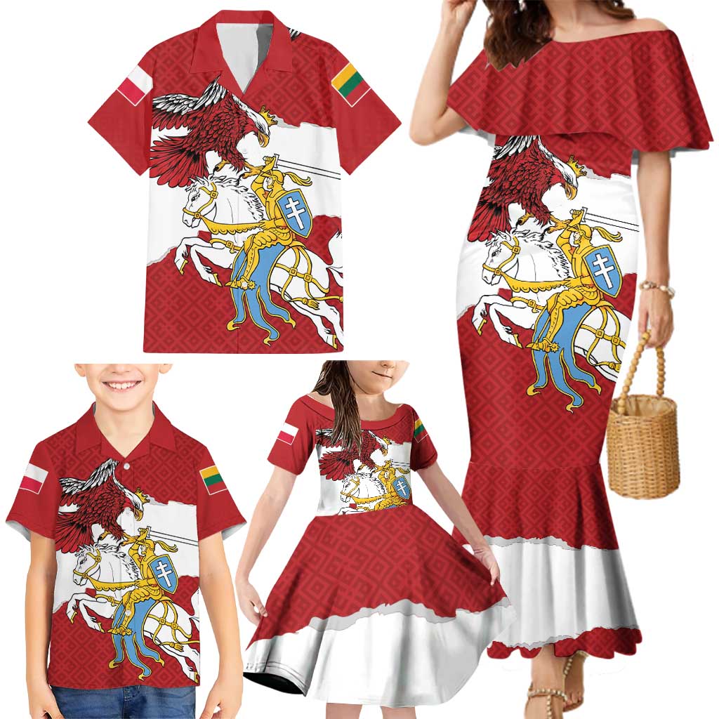 Poland-Lithuania Folk Patterns Family Matching Mermaid Dress and Hawaiian Shirt
