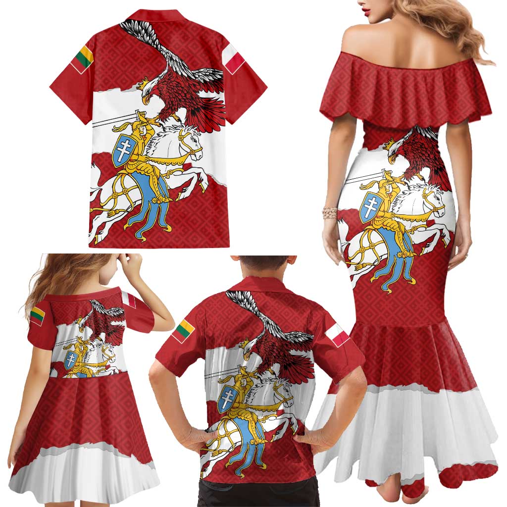 Poland-Lithuania Folk Patterns Family Matching Mermaid Dress and Hawaiian Shirt