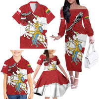 Poland-Lithuania Folk Patterns Family Matching Off The Shoulder Long Sleeve Dress and Hawaiian Shirt