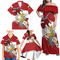 Poland-Lithuania Folk Patterns Family Matching Off Shoulder Maxi Dress and Hawaiian Shirt