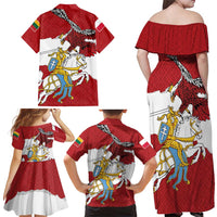 Poland-Lithuania Folk Patterns Family Matching Off Shoulder Maxi Dress and Hawaiian Shirt