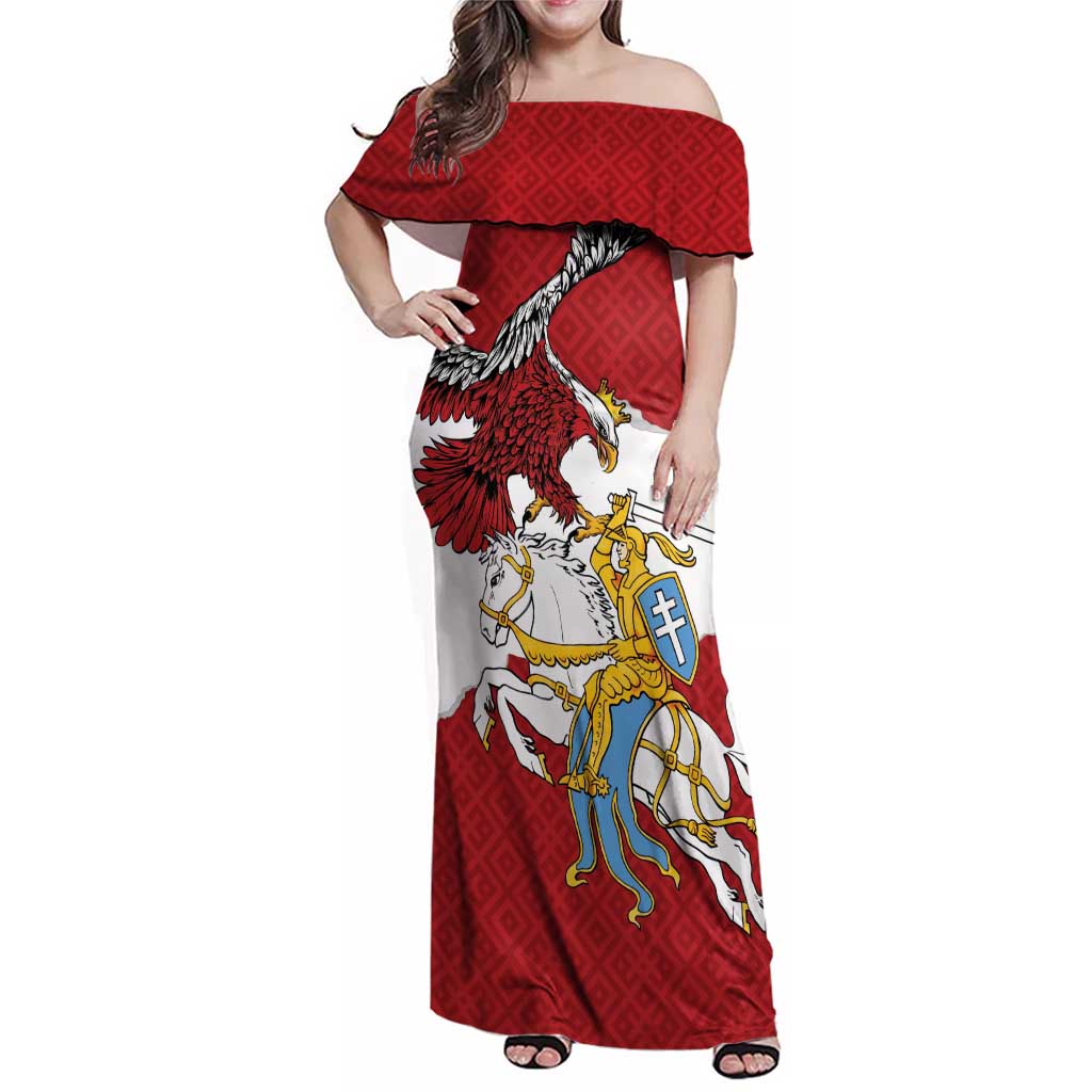 Poland-Lithuania Folk Patterns Family Matching Off Shoulder Maxi Dress and Hawaiian Shirt