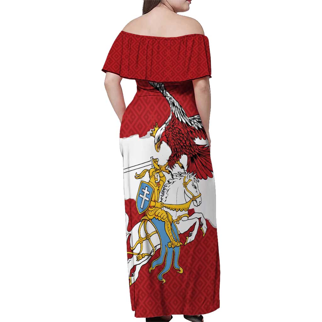 Poland-Lithuania Folk Patterns Family Matching Off Shoulder Maxi Dress and Hawaiian Shirt