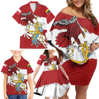 Poland-Lithuania Folk Patterns Family Matching Off Shoulder Short Dress and Hawaiian Shirt