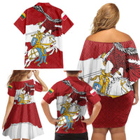Poland-Lithuania Folk Patterns Family Matching Off Shoulder Short Dress and Hawaiian Shirt