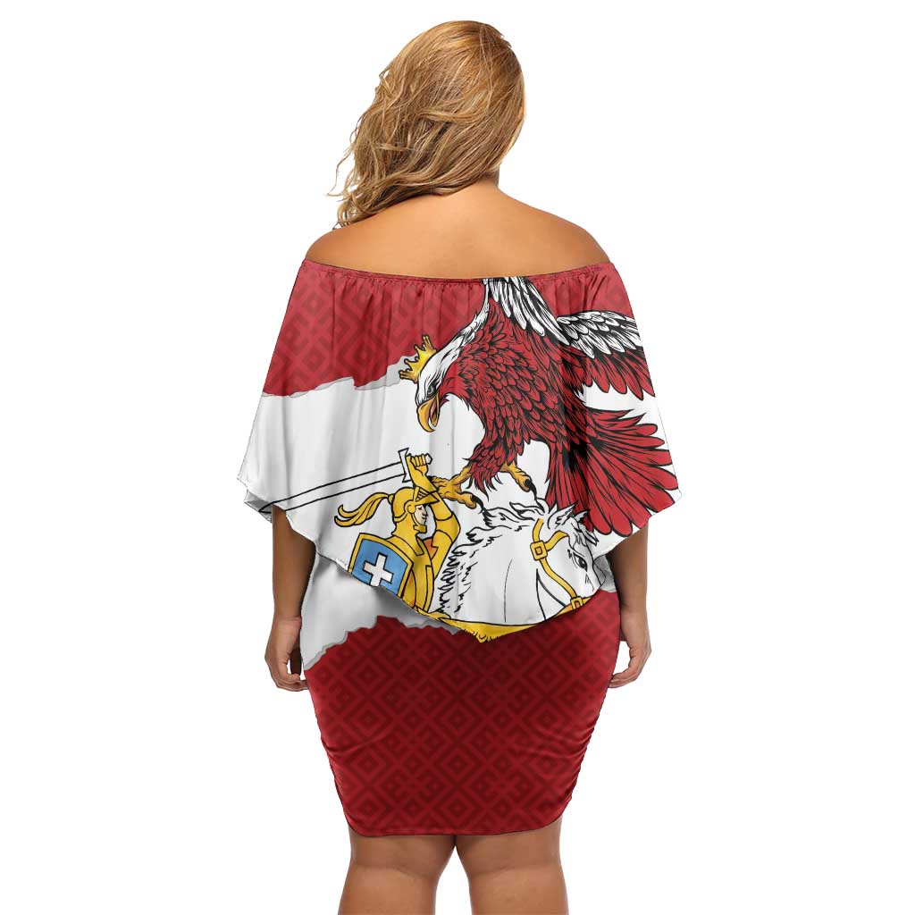 Poland-Lithuania Folk Patterns Family Matching Off Shoulder Short Dress and Hawaiian Shirt