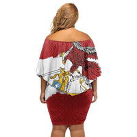 Poland-Lithuania Folk Patterns Family Matching Off Shoulder Short Dress and Hawaiian Shirt