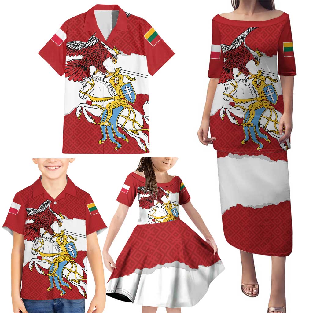 Poland-Lithuania Folk Patterns Family Matching Puletasi and Hawaiian Shirt