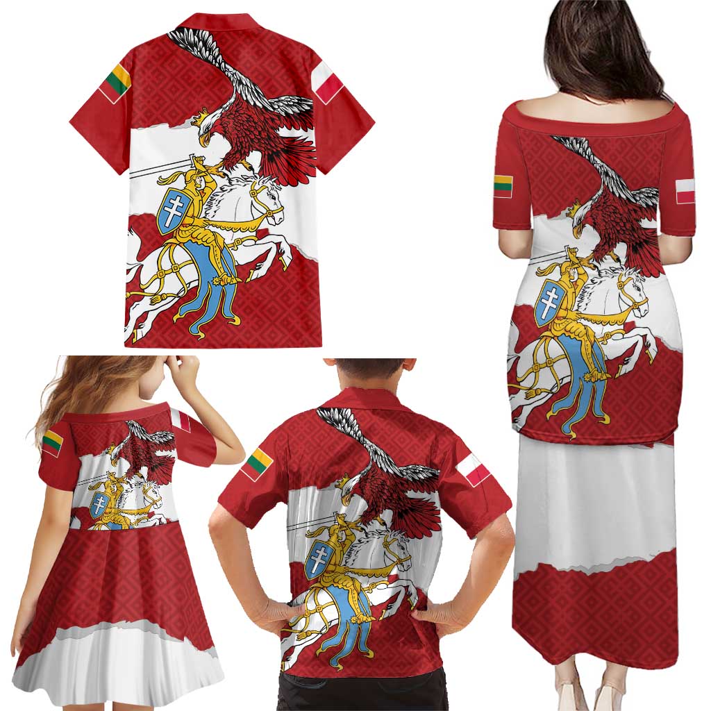 Poland-Lithuania Folk Patterns Family Matching Puletasi and Hawaiian Shirt