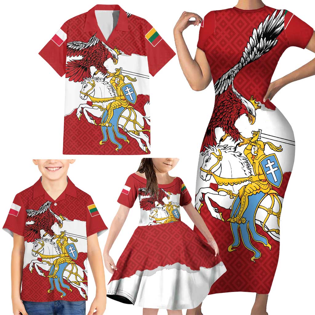 Poland-Lithuania Folk Patterns Family Matching Short Sleeve Bodycon Dress and Hawaiian Shirt