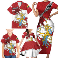 Poland-Lithuania Folk Patterns Family Matching Short Sleeve Bodycon Dress and Hawaiian Shirt