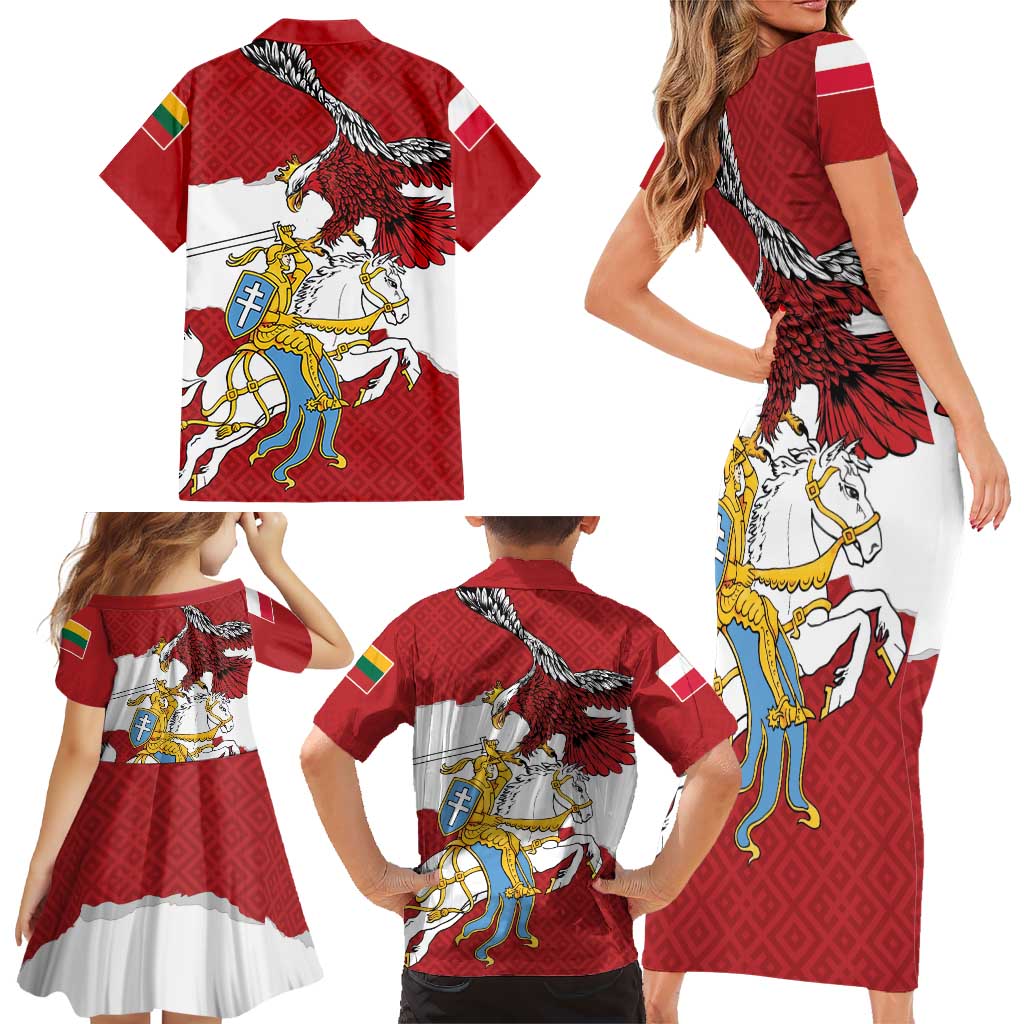 Poland-Lithuania Folk Patterns Family Matching Short Sleeve Bodycon Dress and Hawaiian Shirt
