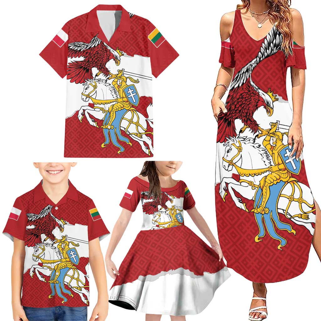 Poland-Lithuania Folk Patterns Family Matching Summer Maxi Dress and Hawaiian Shirt