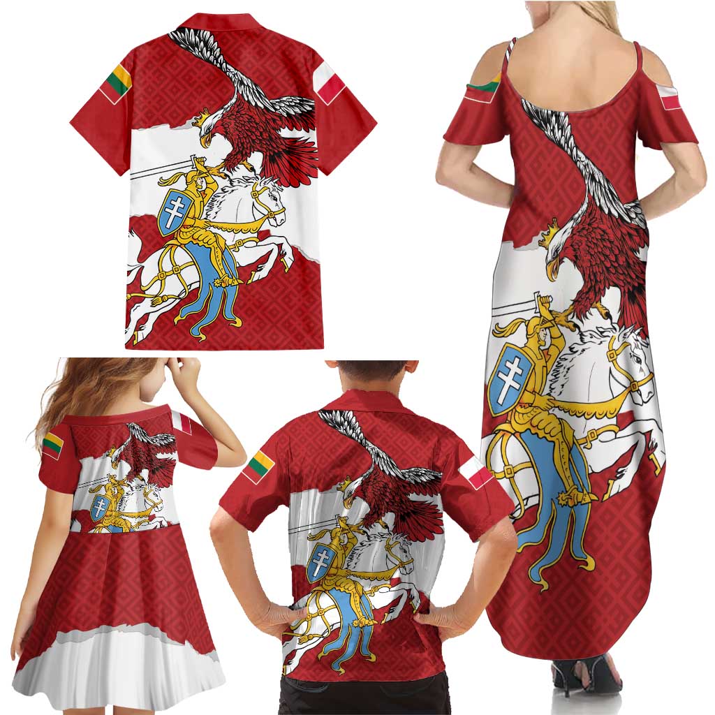 Poland-Lithuania Folk Patterns Family Matching Summer Maxi Dress and Hawaiian Shirt