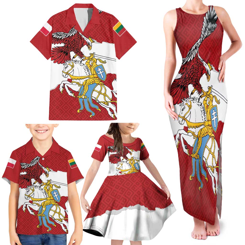 Poland-Lithuania Folk Patterns Family Matching Tank Maxi Dress and Hawaiian Shirt