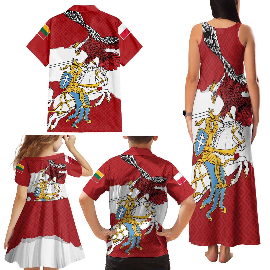 Poland-Lithuania Folk Patterns Family Matching Tank Maxi Dress and Hawaiian Shirt