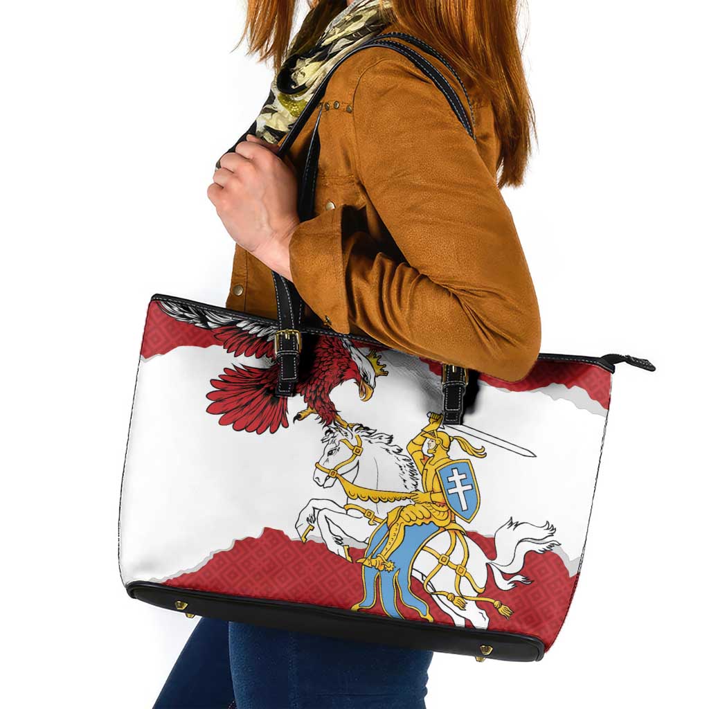 Poland-Lithuania Folk Patterns Leather Tote Bag