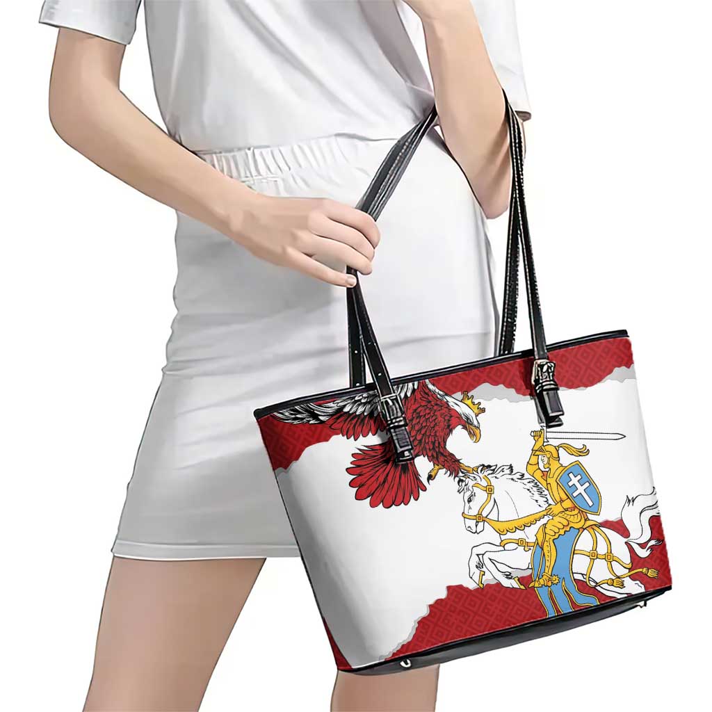 Poland-Lithuania Folk Patterns Leather Tote Bag